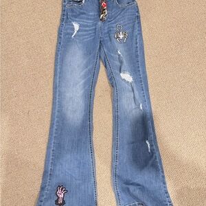 Upcycled. Indigo Rein Women's Denim Jeans with Yellow Stitching